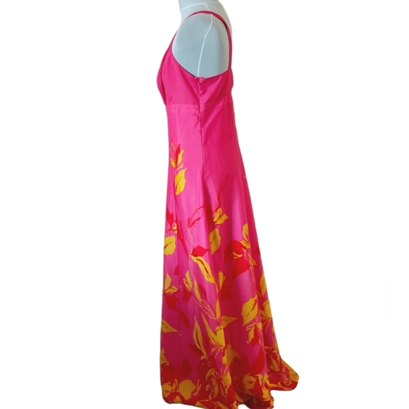 Debut Pink Floral Maxi Dress Size 16 Empire Line Yellow Red Print Pattern Lined. - Picture 5 of 10